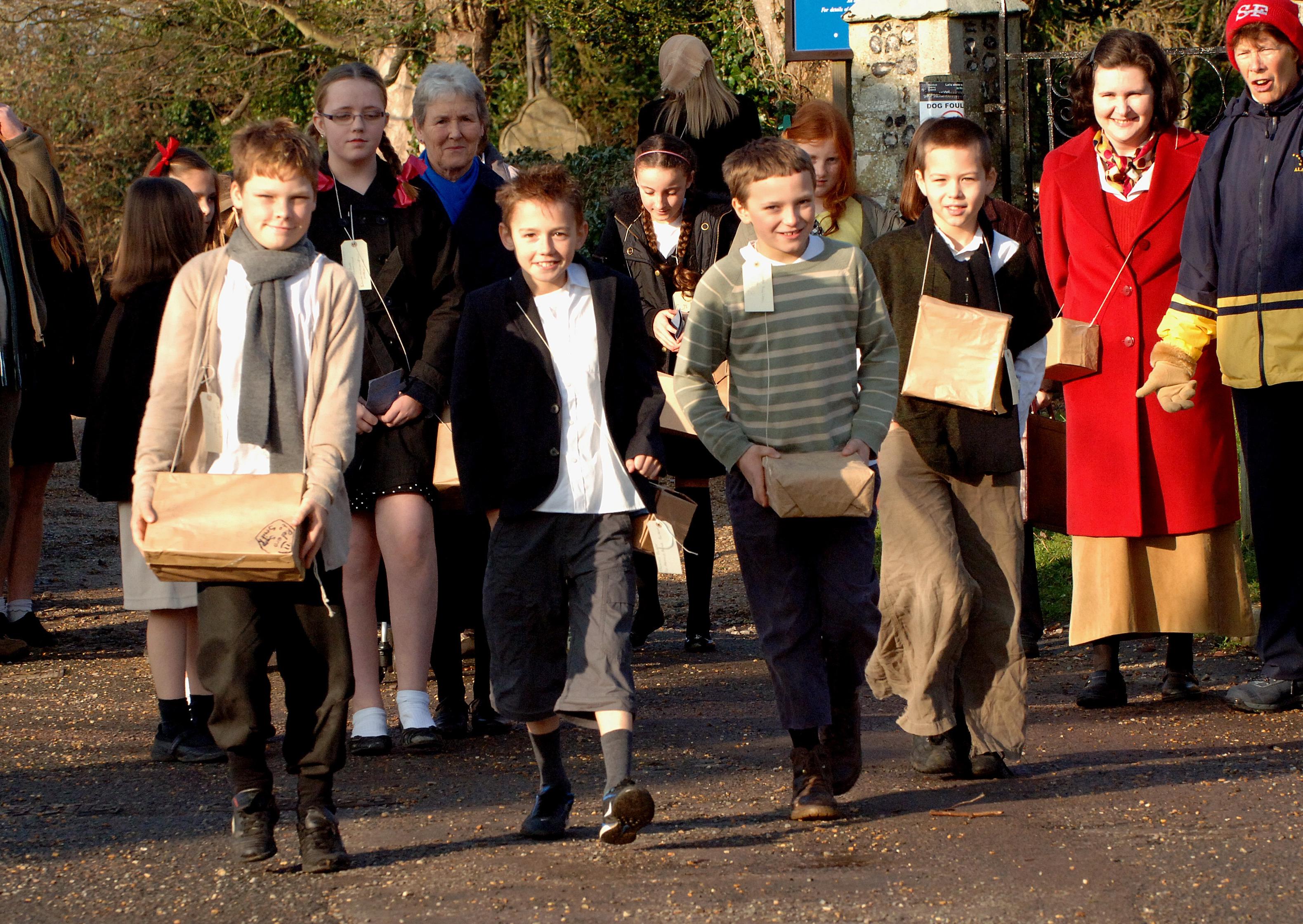 Upper Beeding Primary School being evacuated. Some of the children taking part. Photo by Stephen Goodger