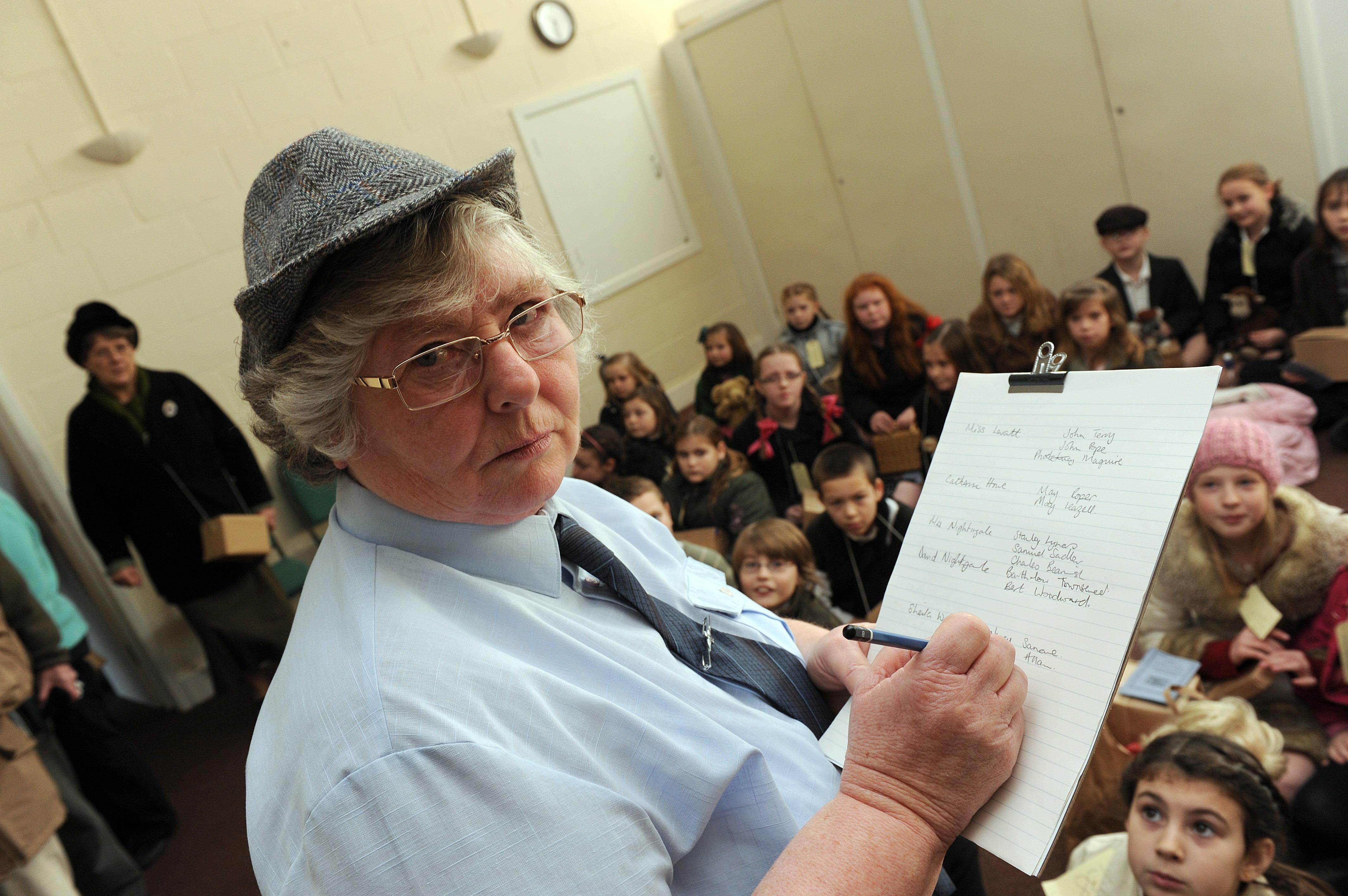 Upper Beeding Primary School being evacuated as part of a World War Two Day. Christine Slator. Photo by Stephen Goodger