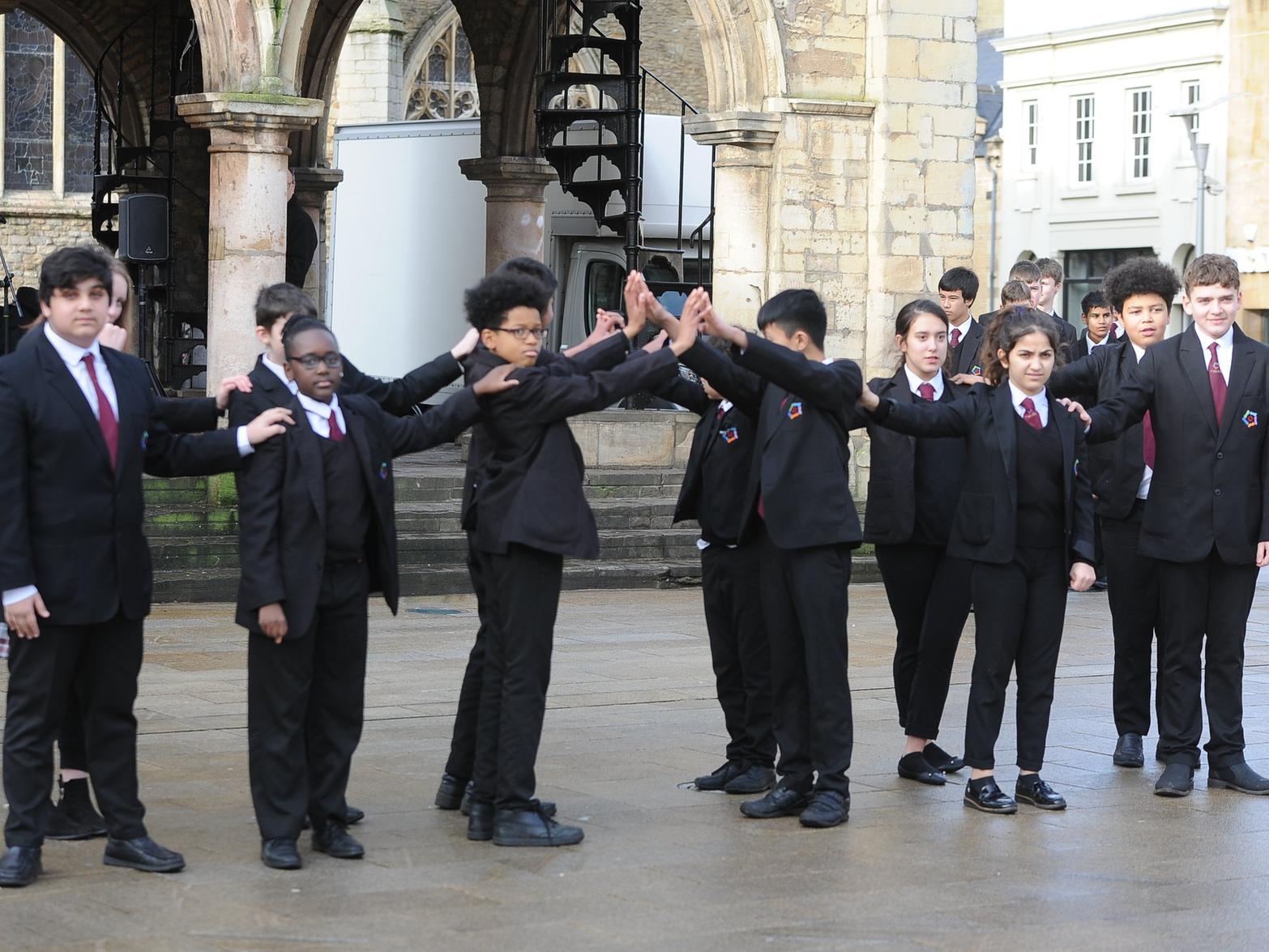 Pupils perform drama in Cathedral Square
