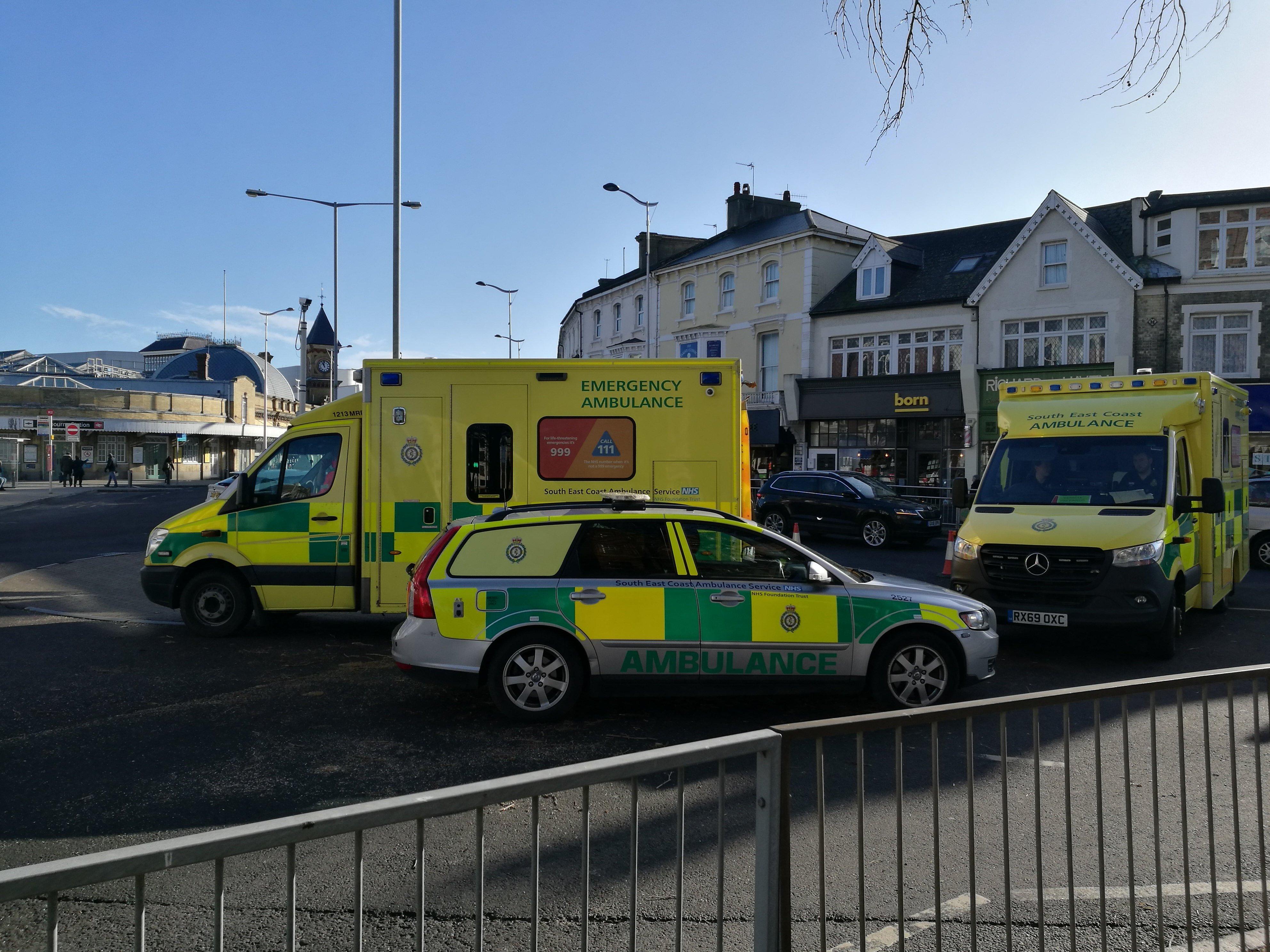 The scene of the accident where a person sustained "potentially serious" head injuries and was taken to Royal Sussex County Hospital in Brighton SUS-200129-124425001