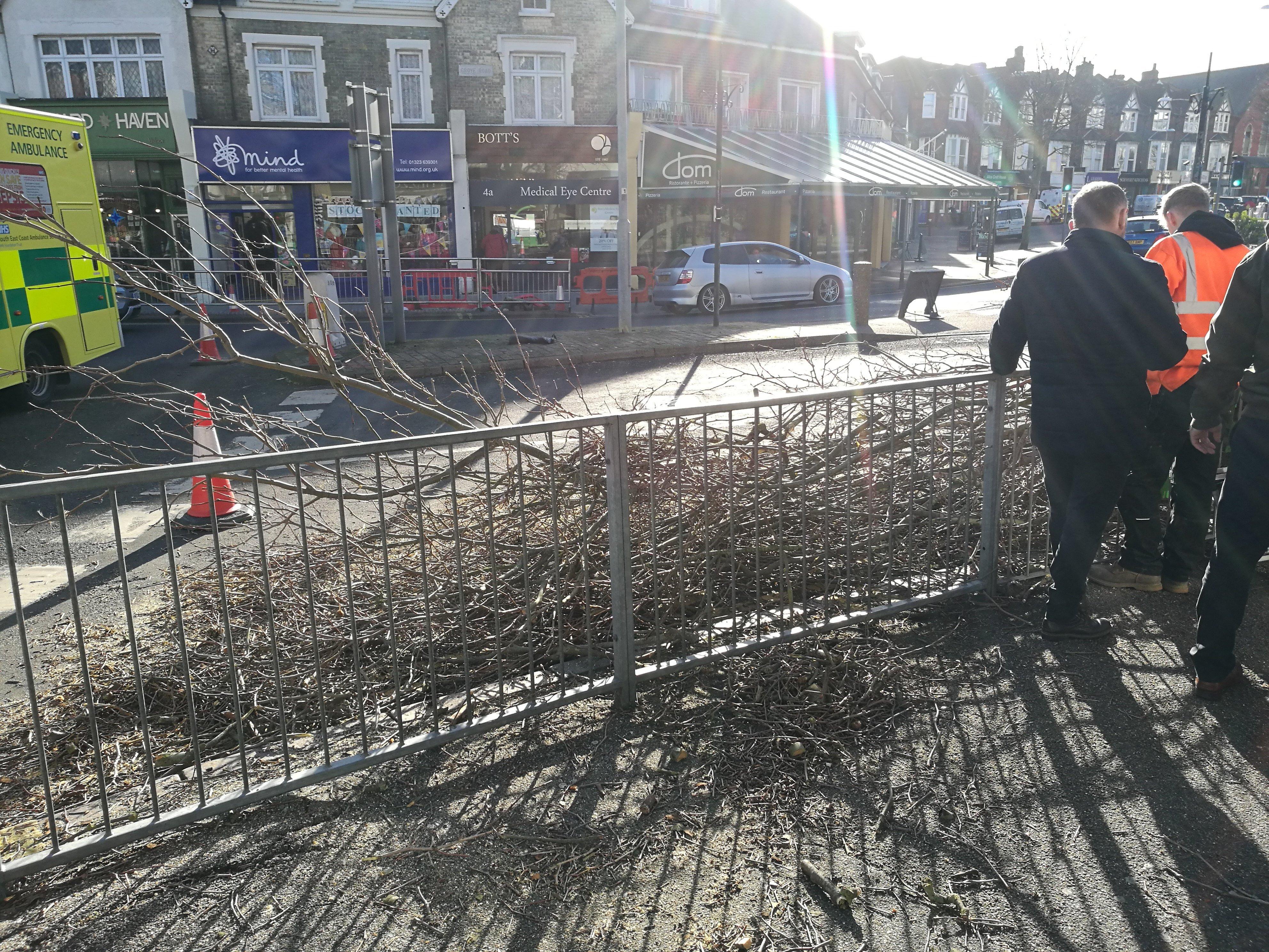 The scene of the accident where the man fell and has "potentially serious" head injuries and was taken to Royal Sussex County Hospital in Brighton