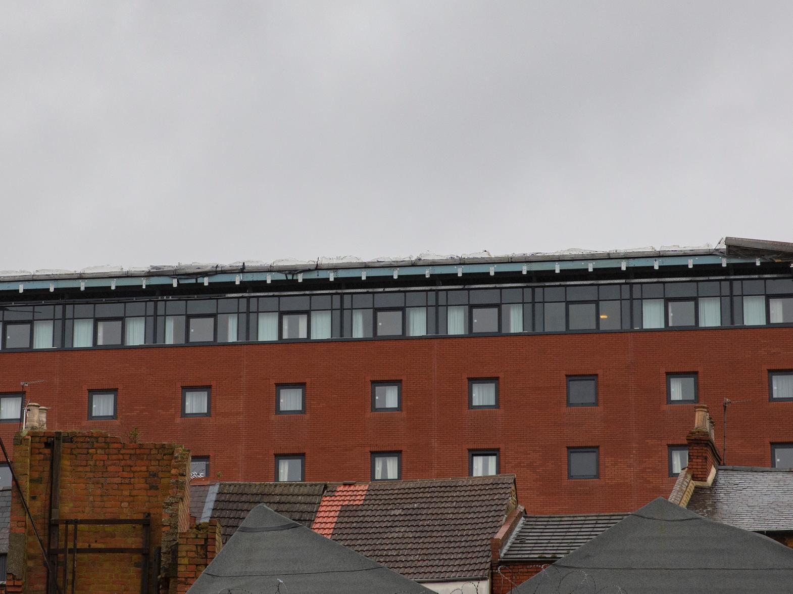 Sections of the Sol Central building's roof in Northampton town centre have been blown off by high winds this morning.