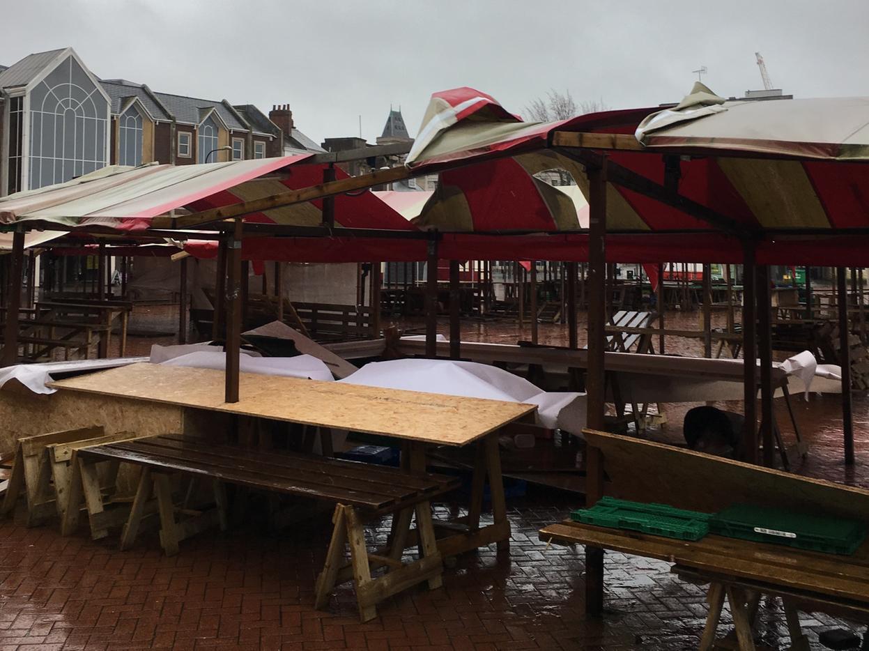 Some canopy's on Northampton's Market Square appear to have been damaged in the weather.