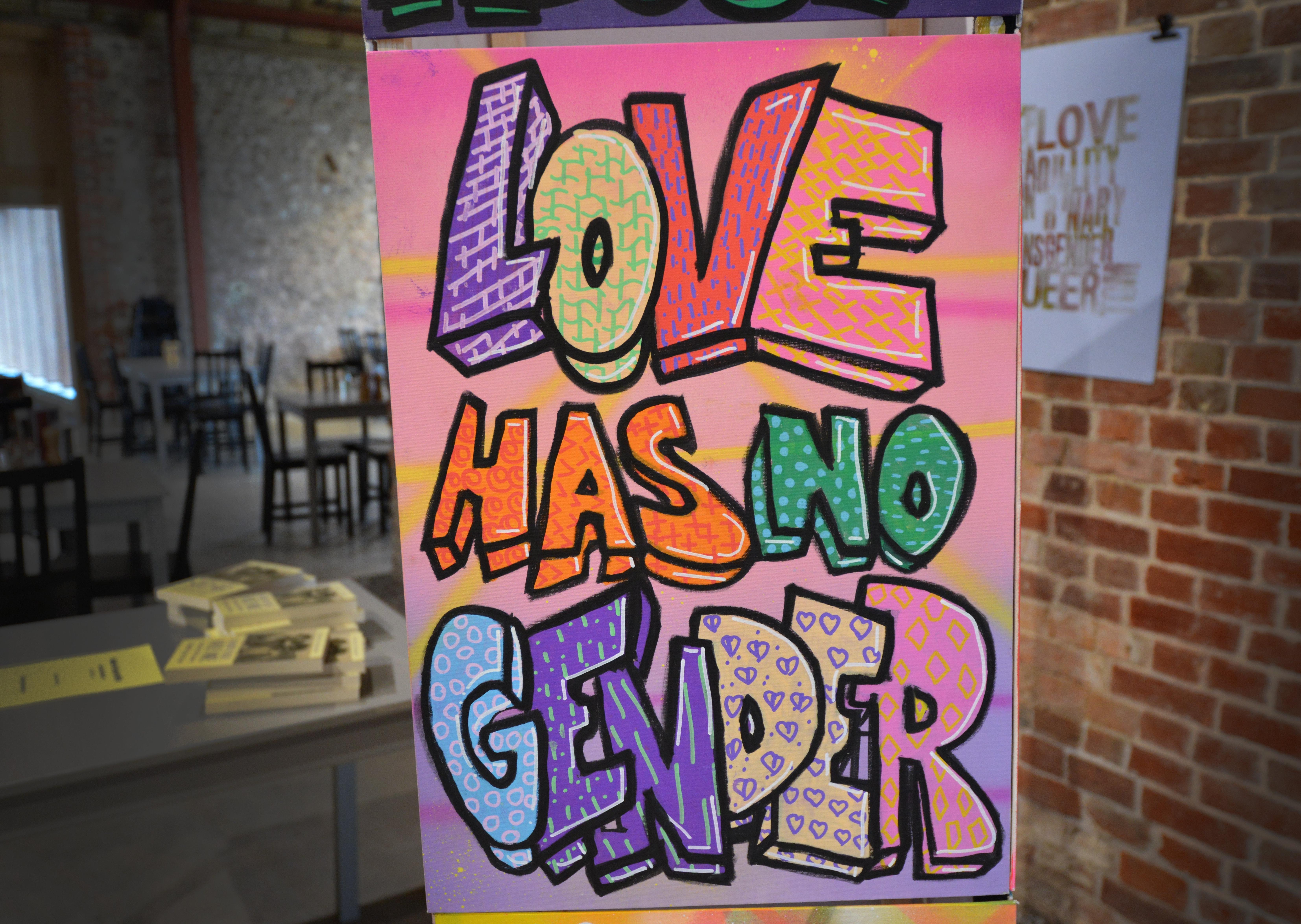 Art at the LGBT+ EQUALS ME display at Charleston, Firle. Photograph: Justin Lycett/ SUS-200802-120903001