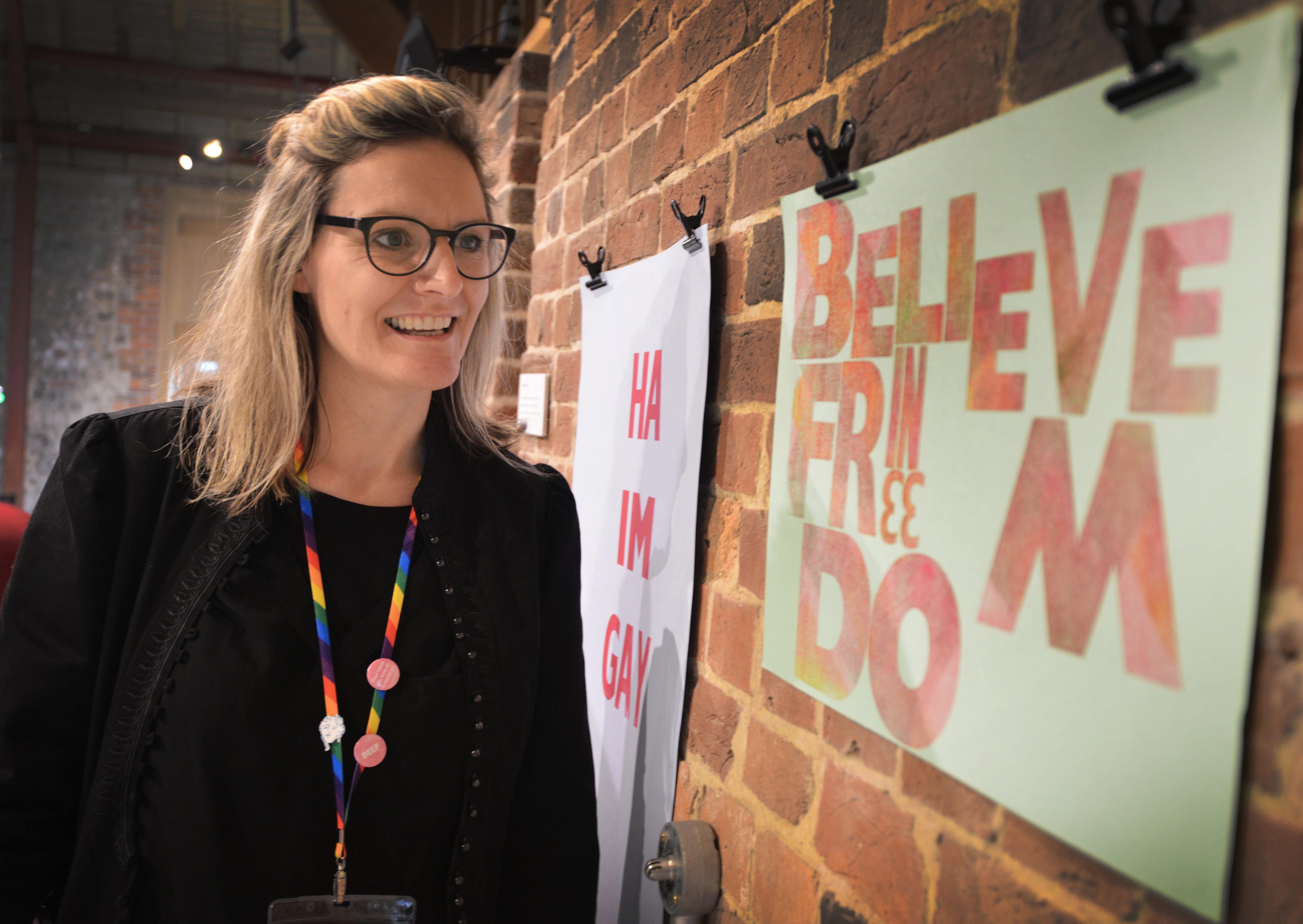 Charleston's event manager Jemma Paterson at the LGBT+ EQUALS ME exhibition. Photograph: Justin Lycett/ SUS-200802-121008001
