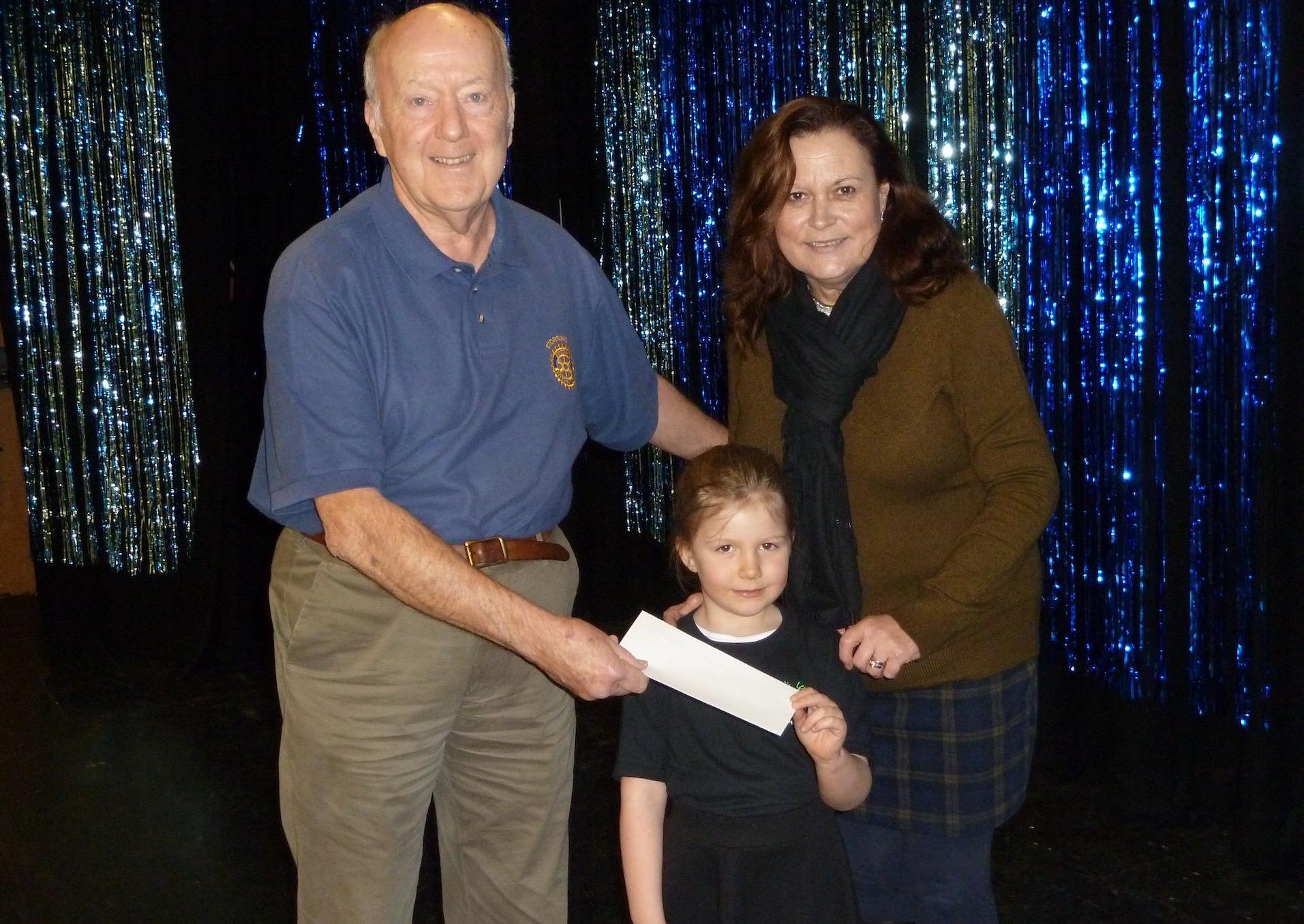 Sandra Wilson Dance School receiving a cheque for £300 from Rotarian Ken Collins SUS-201202-114706001