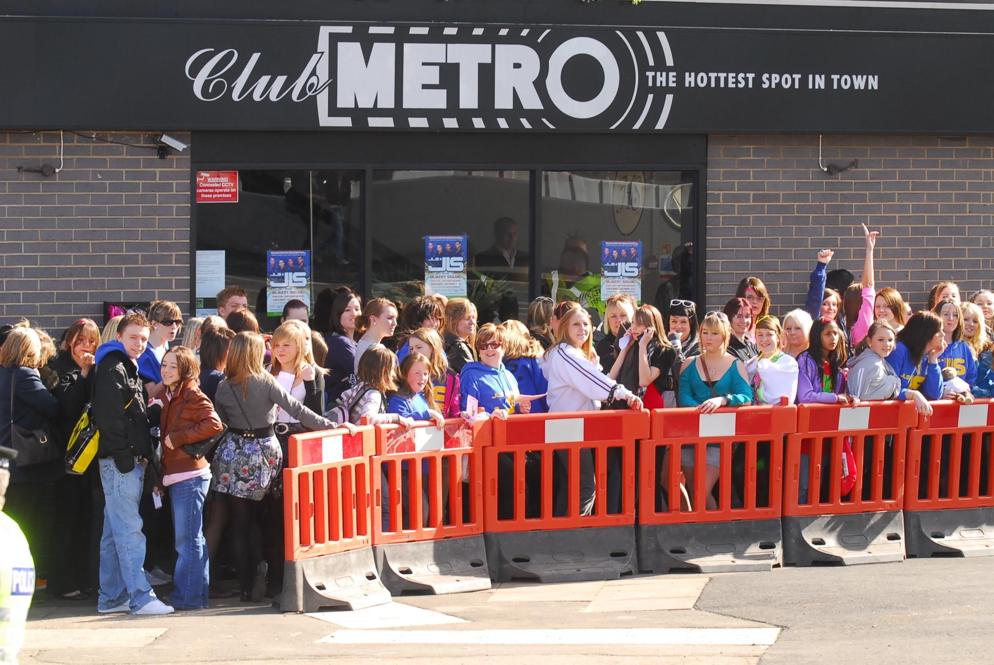 JLS under 18s gig at Club Metro, Peterborough. Queues form outside the club at the 4pm gig.