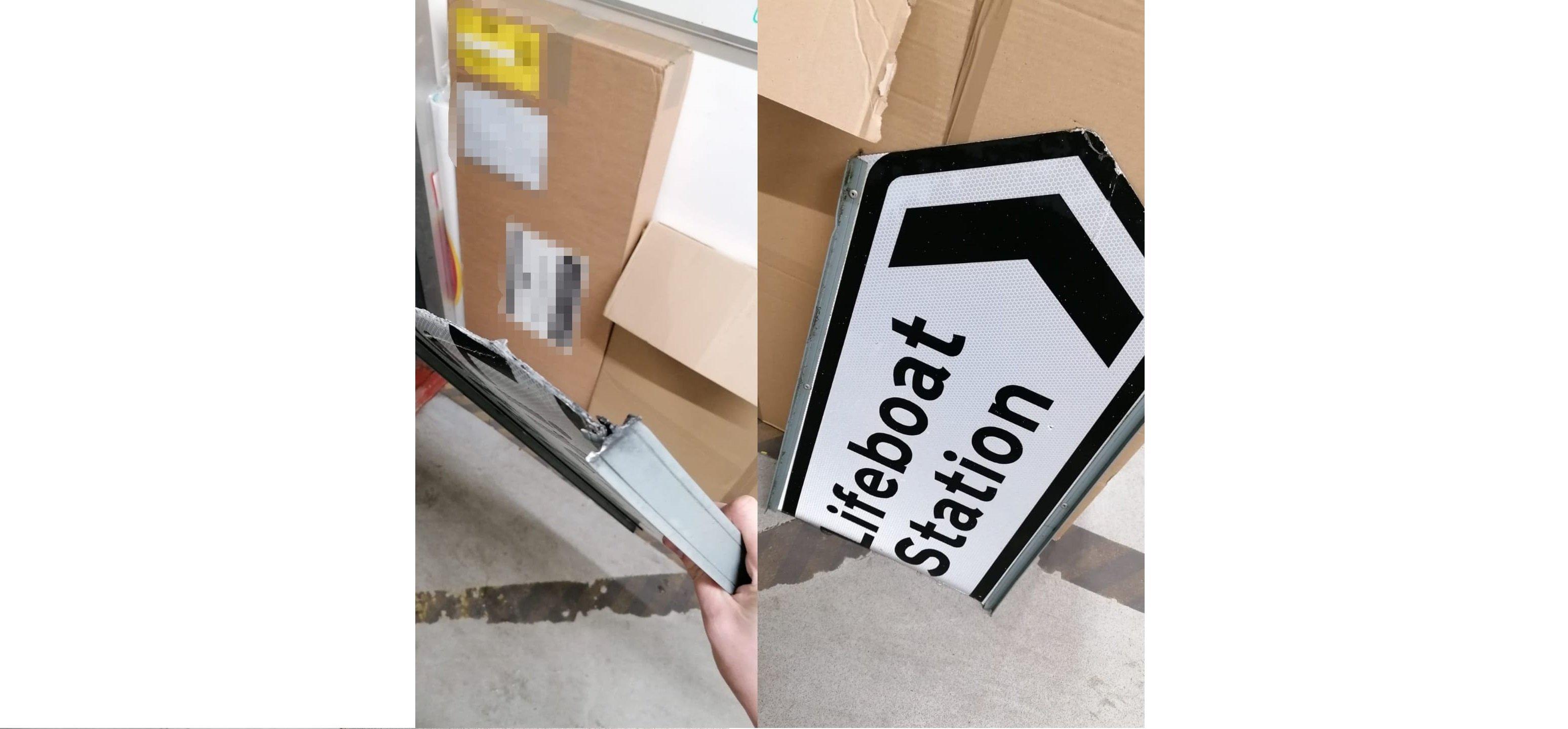 A snapped Lifeboat Station sign was found in Gibbon Road, Newhaven SUS-200216-143615001