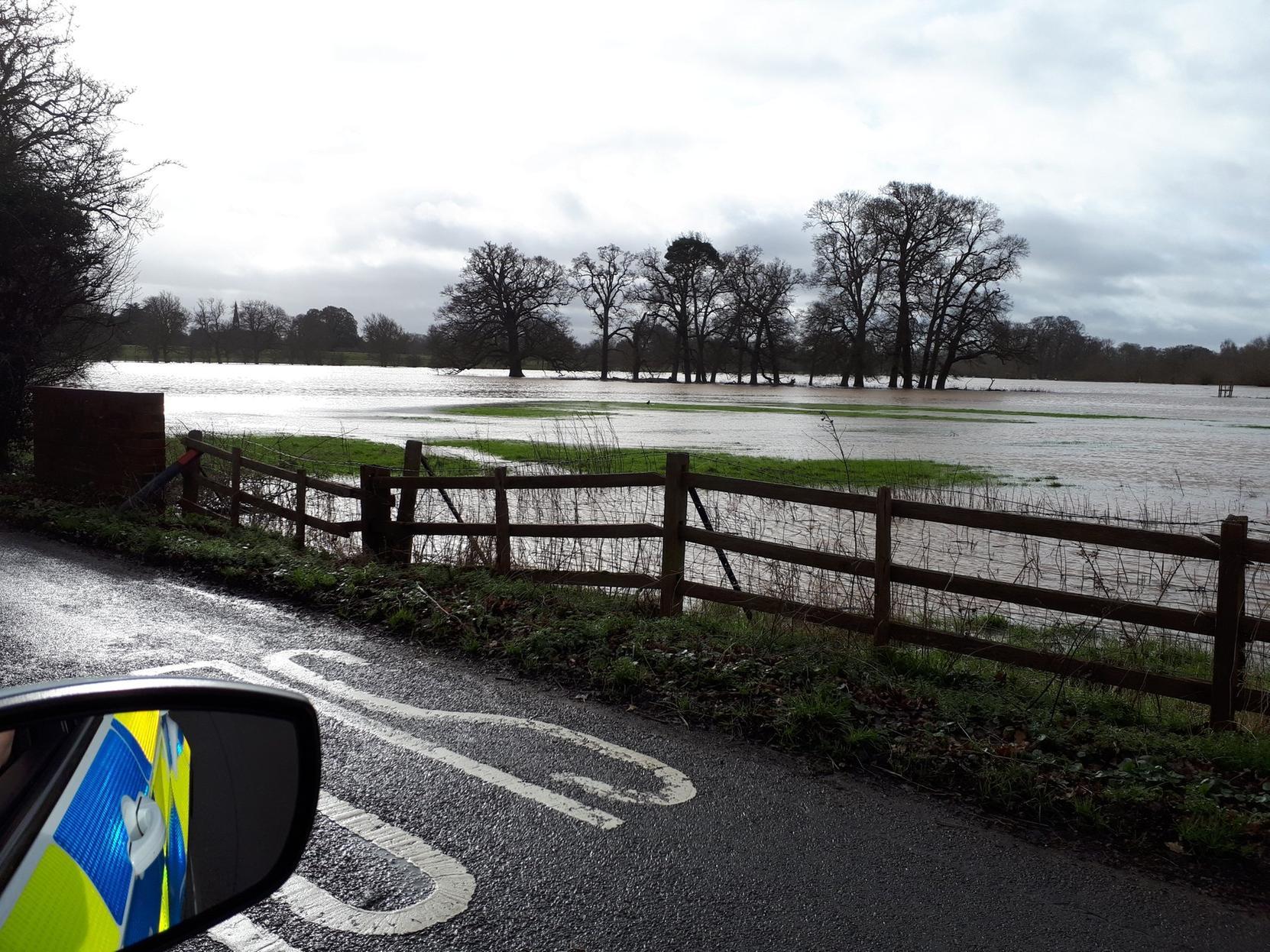 Flooded fields near Hampton Lucy and Charlecote (photo from Wellesbourne police Facebook)