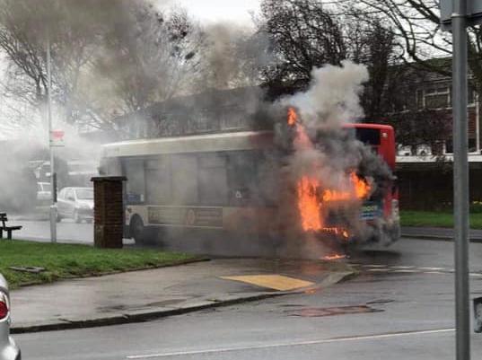 West Sussex Fire and Rescue Service battle a bus fire in Castle Road, Worthing