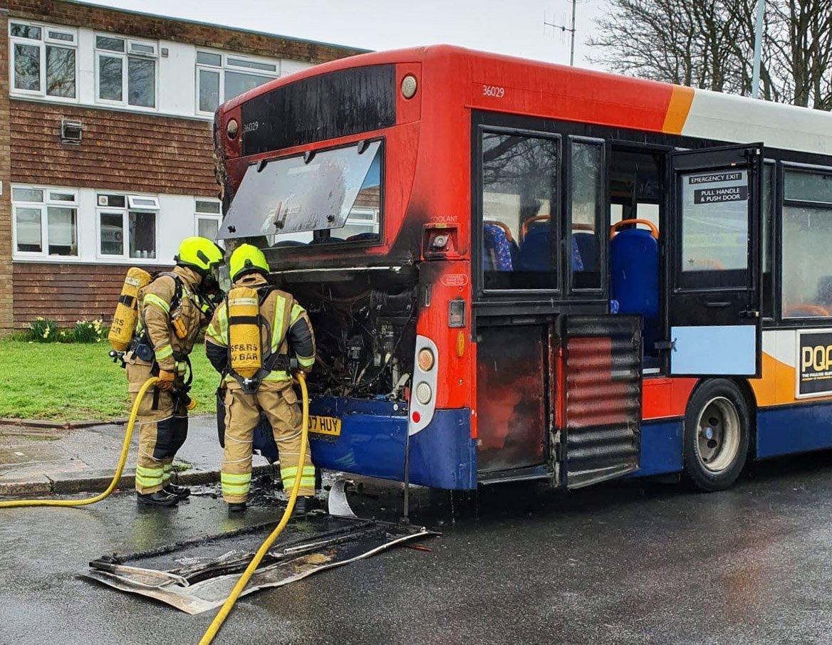 West Sussex Fire and Rescue Service battle a bus fire in Castle Road, Worthing