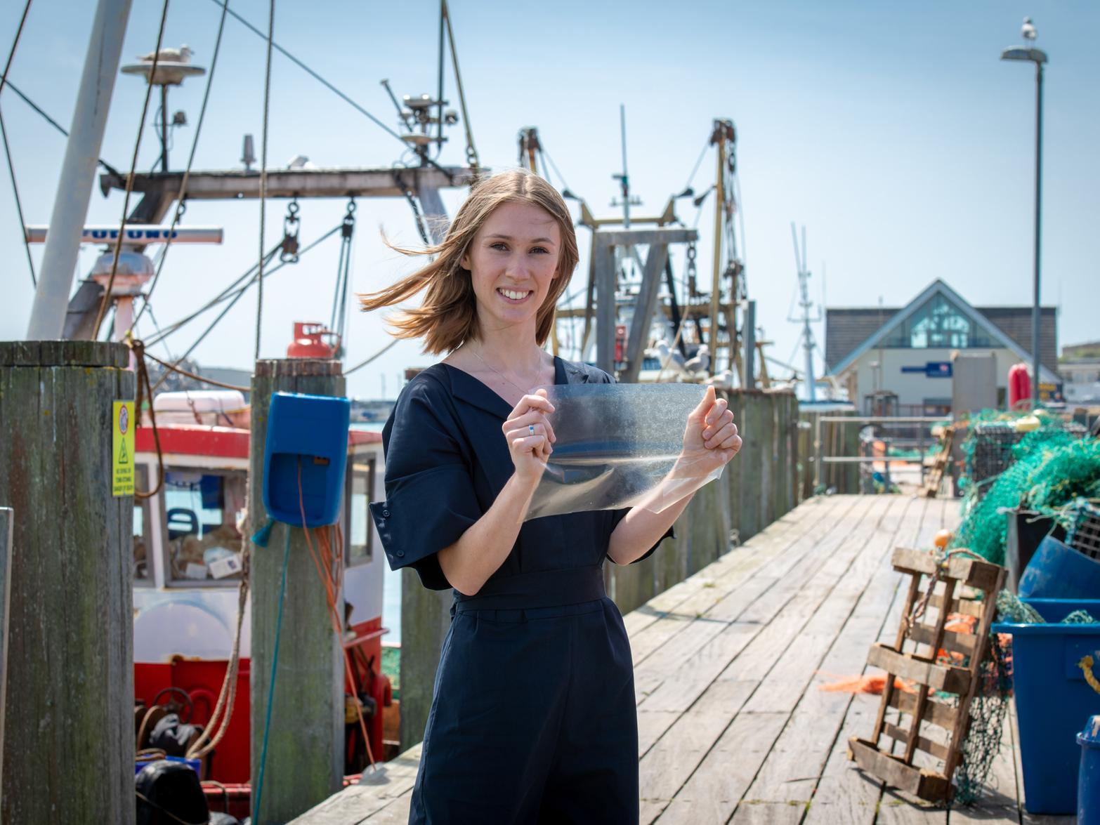 Twenty-four-year-old Lucy Hughes is the creator of a compostable alternative to single-use plastic film and bags, using waste material from the fishing industry.
