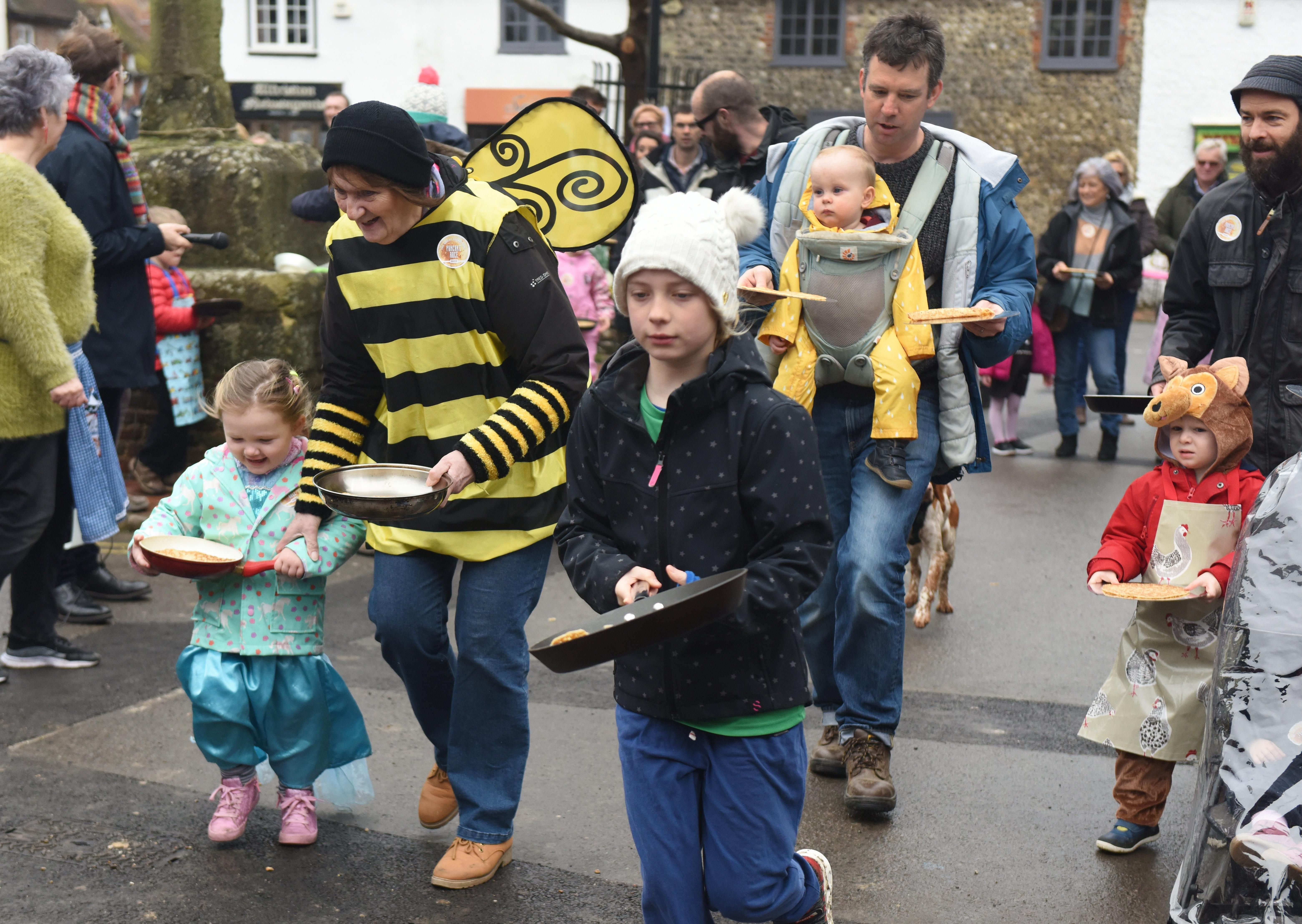 The first Great Alfriston Pancake Race. Photograph: Justin Lycett/ SUS-200223-142311001
