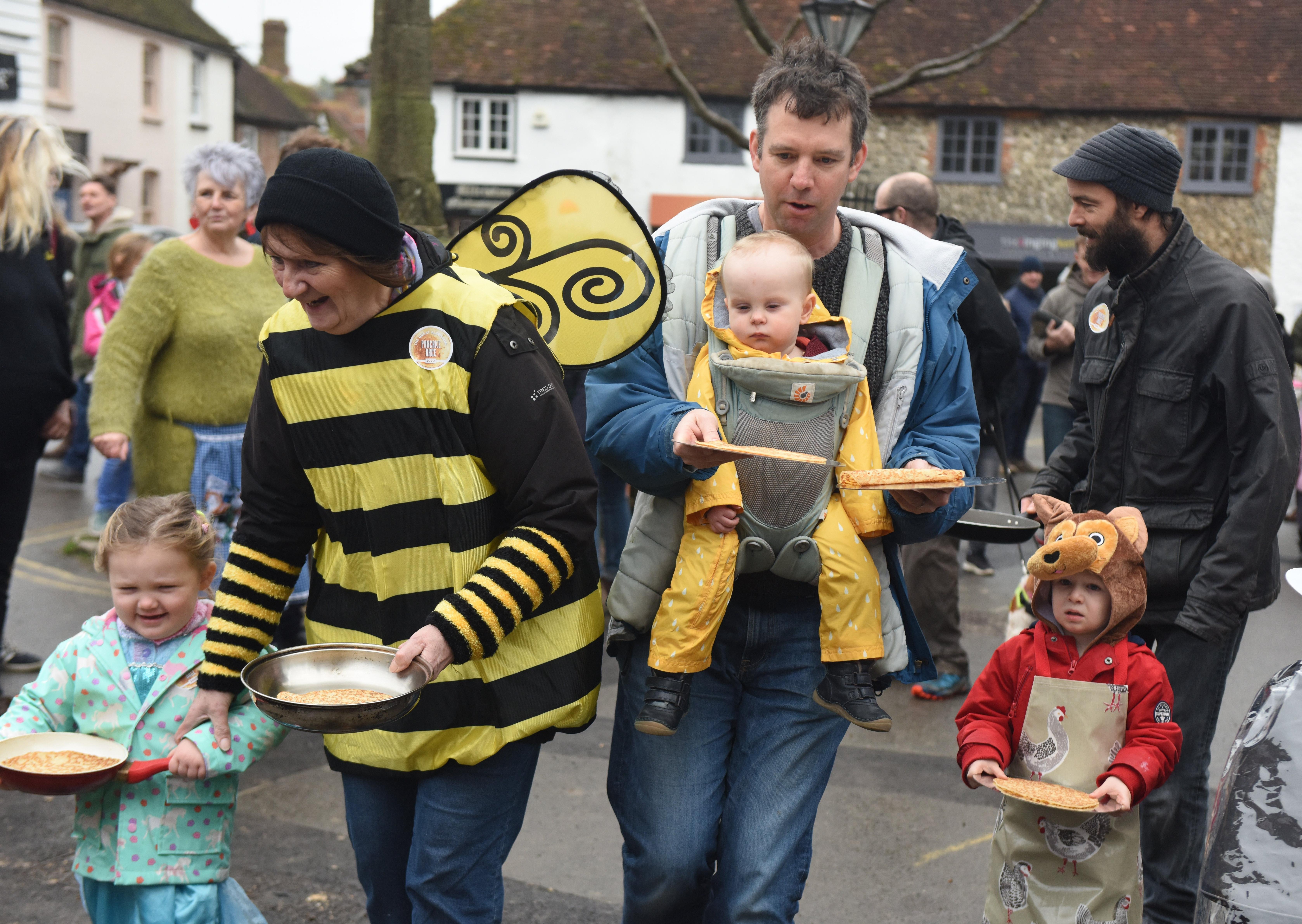 The first Great Alfriston Pancake Race. Photograph: Justin Lycett/ SUS-200223-142339001