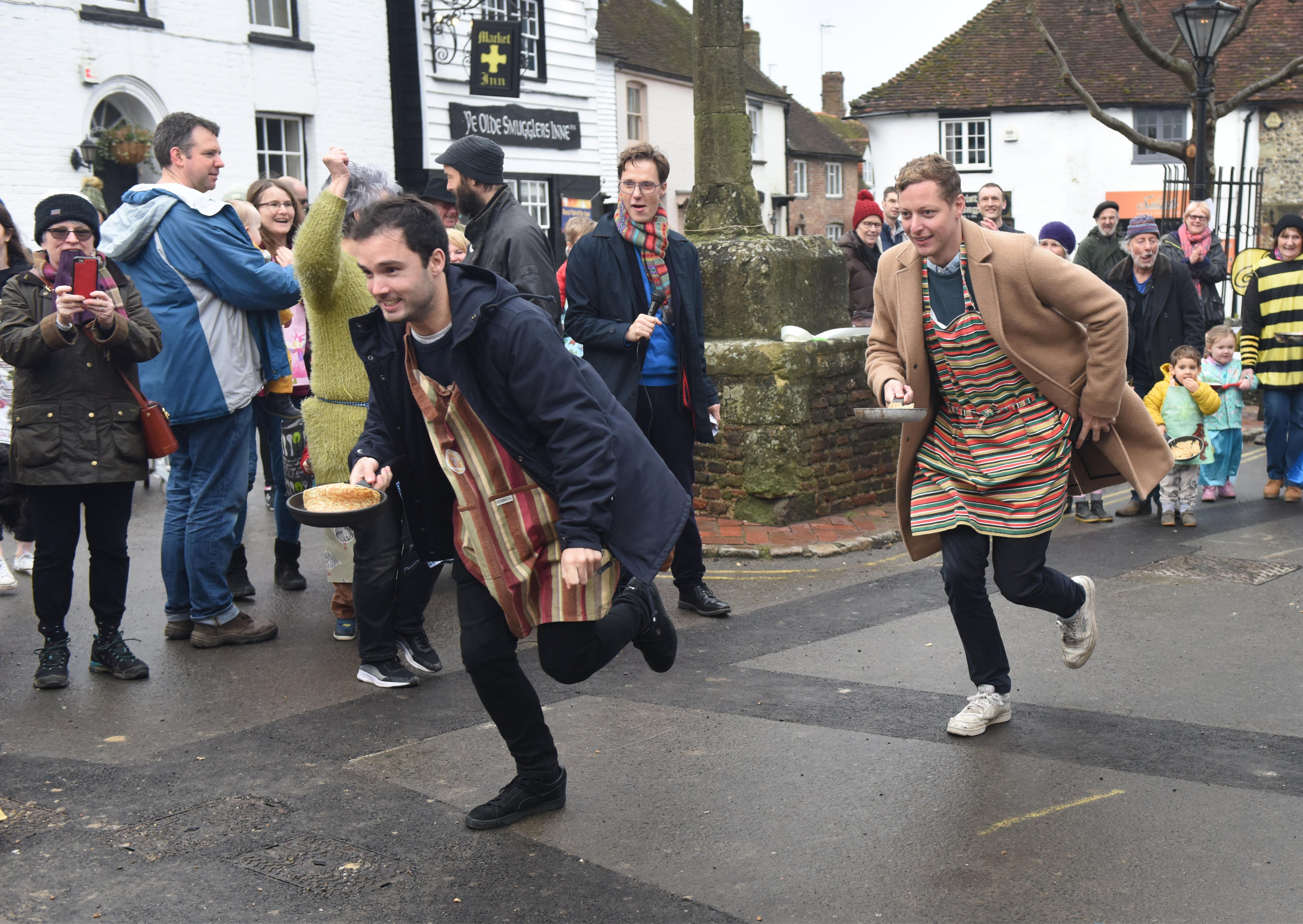 The first Great Alfriston Pancake Race. Photograph: Justin Lycett/ SUS-200223-142216001