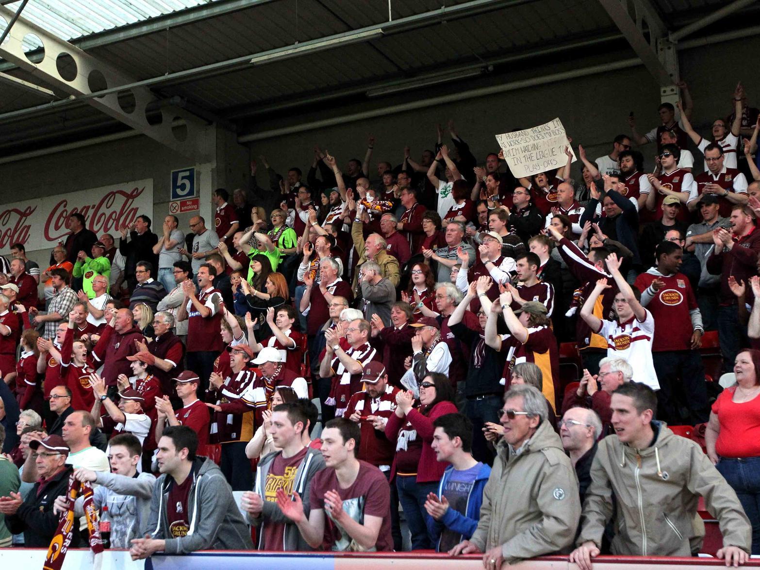 The Cobblers supporters enjoy the play-off semi-final win at Cheltenham back in 2013