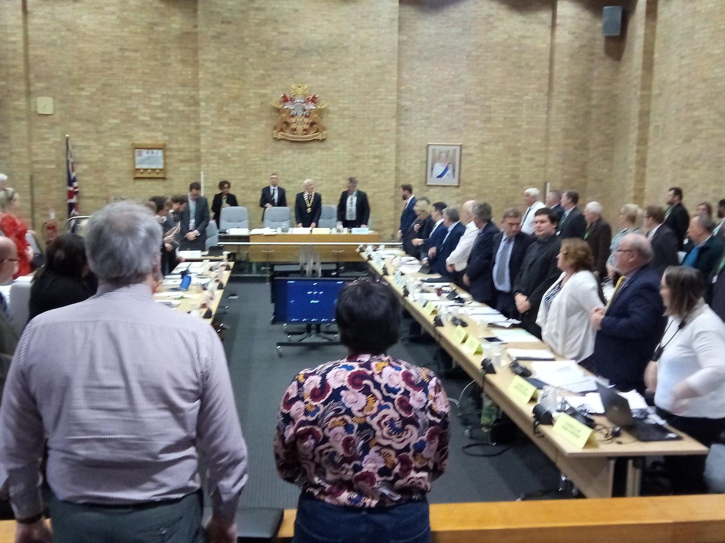 One of the formalities of meetings of the full council is that everyone stands up when the mayor arrives to take his seat at the top table. This year's Mayor of Milton Keynes is Cllr Sam Crooks (Lib Dem, Broughton).