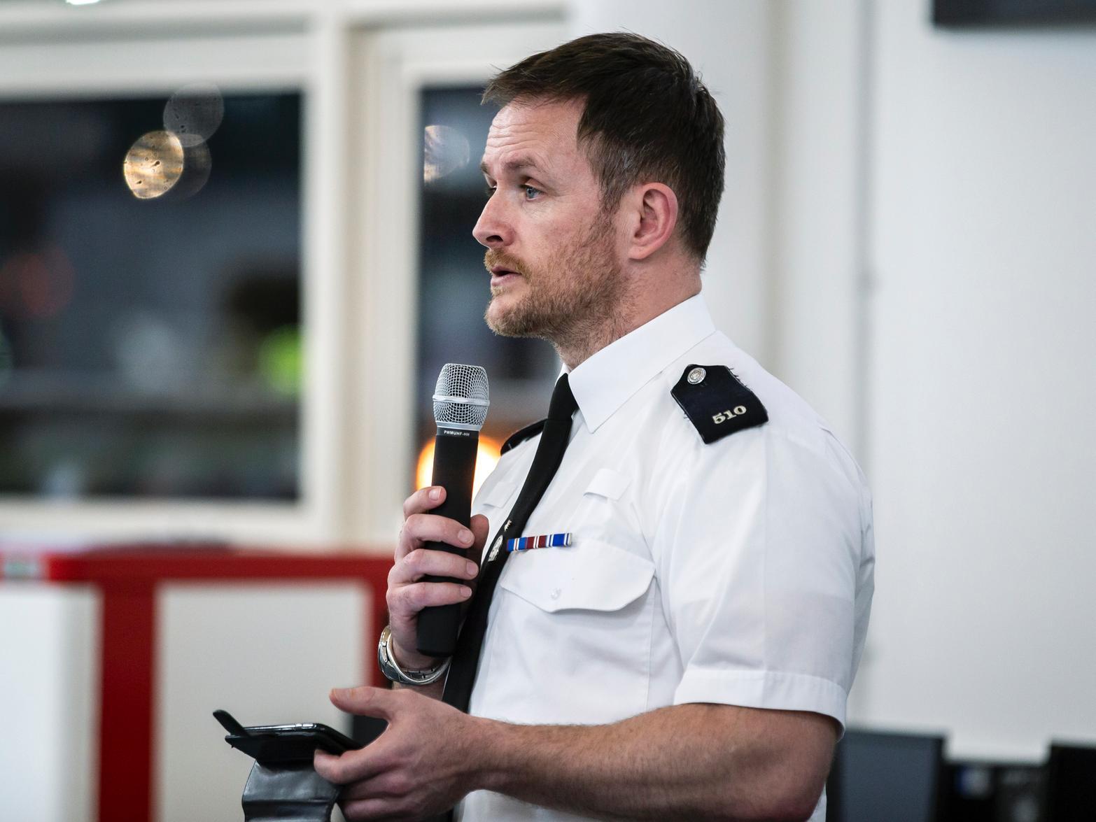 PC Stuart Roberts, one of the masterminds behind the mural, giving a speech at the unveiling. Photo: Kirsty Edmonds.