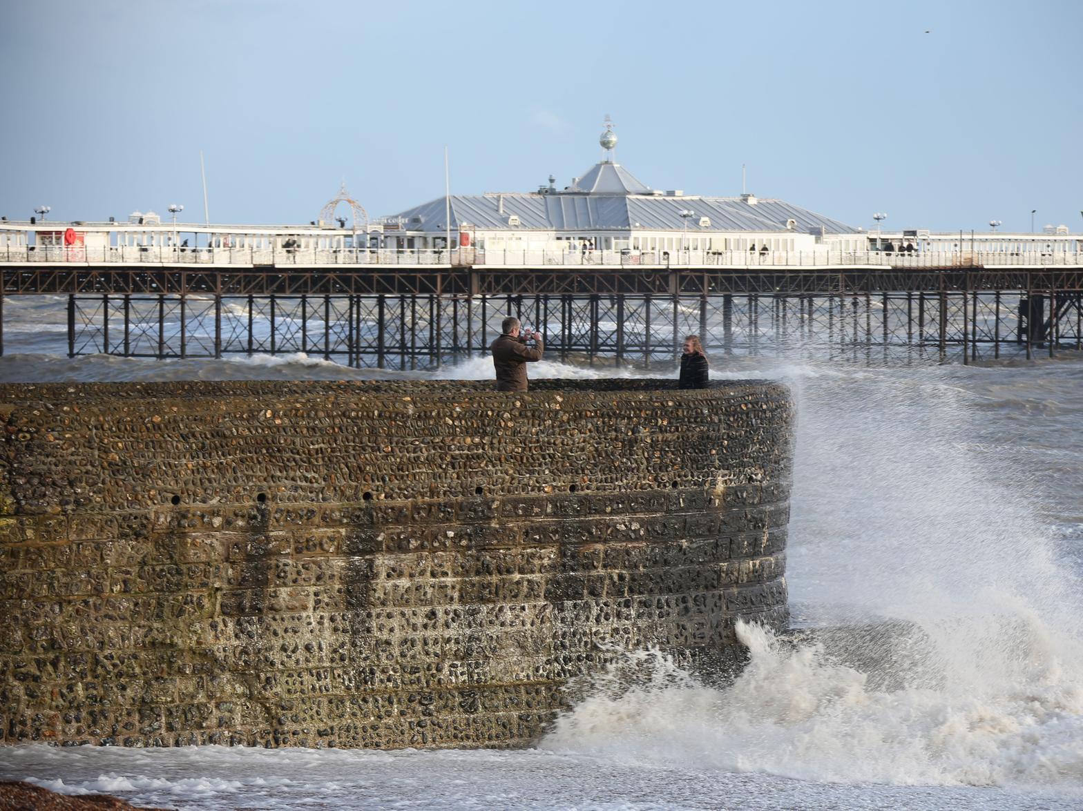 Waves battering Brighton Beach