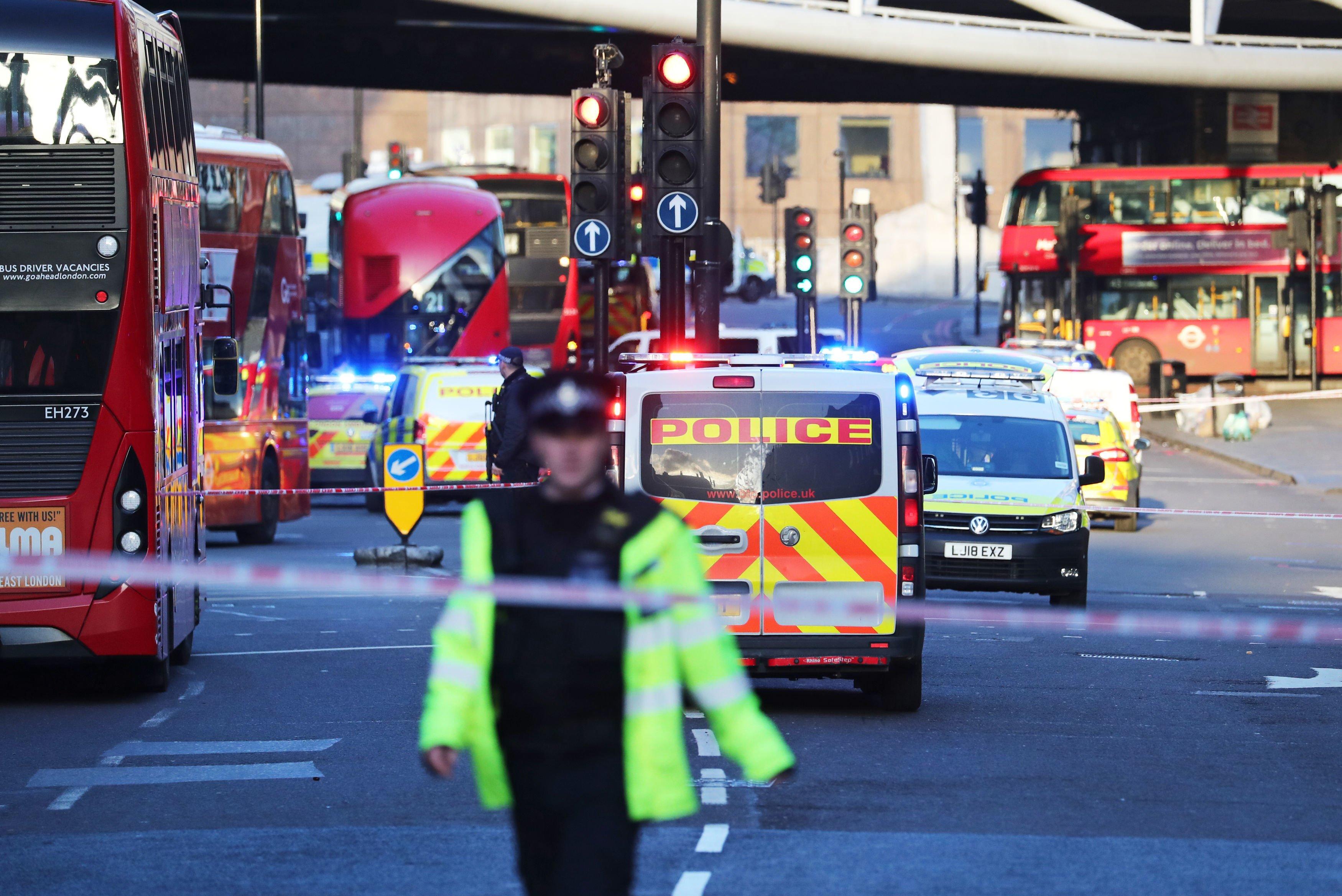Police and emergency services at the scene of an incident on London Bridge in central London