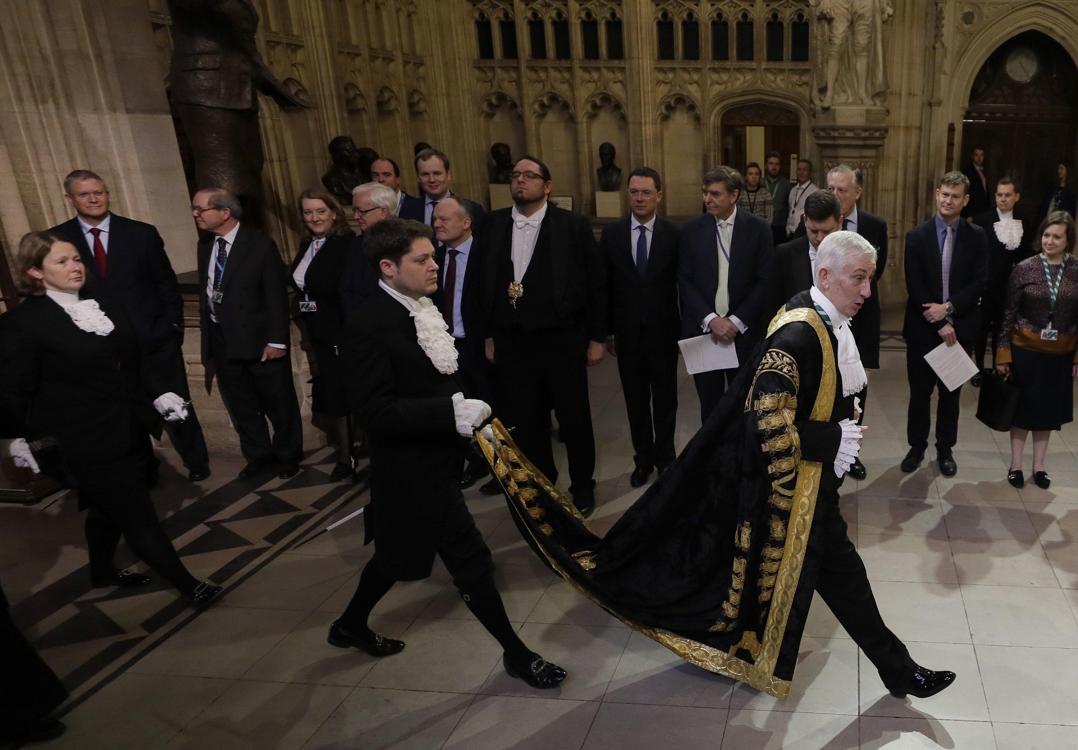Speaker of The House of Commons Sir Lindsay Hoyle walks through the Members' Lobby in the House of Commons during the State Opening of Parliament by Queen Elizabeth II, at the Palace of Westminster in London.