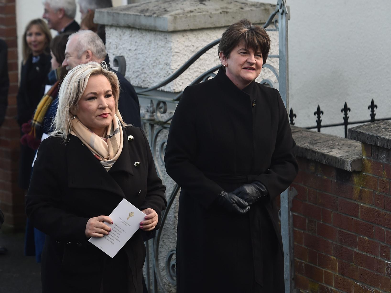 Deputy First Minister, Sinn Fein Vice President and Sinn Fein MLA for Mid Ulster, Michelle O'Neill with First Minister, DUP leader and DUP MLA for Fermanagh and South Tyrone, Arlene Foster.